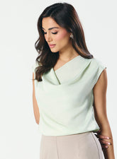 Cowl Neck Satin Pastal Green Top