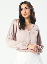 Deep VNeck Long Sleeve Light Brown Top