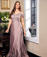 Chiffon Cold Shoulder Brown Maxi Dress