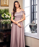 Chiffon Cold Shoulder Brown Maxi Dress