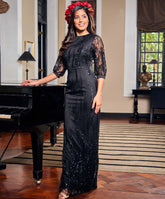 Black Half Sleeve Embellished Maxi Dress