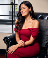 Deep Neck Sleeve Detailed Bodycon Maroon Dress