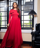 Side Bow Long Sleeve Maxi Maroon Dress