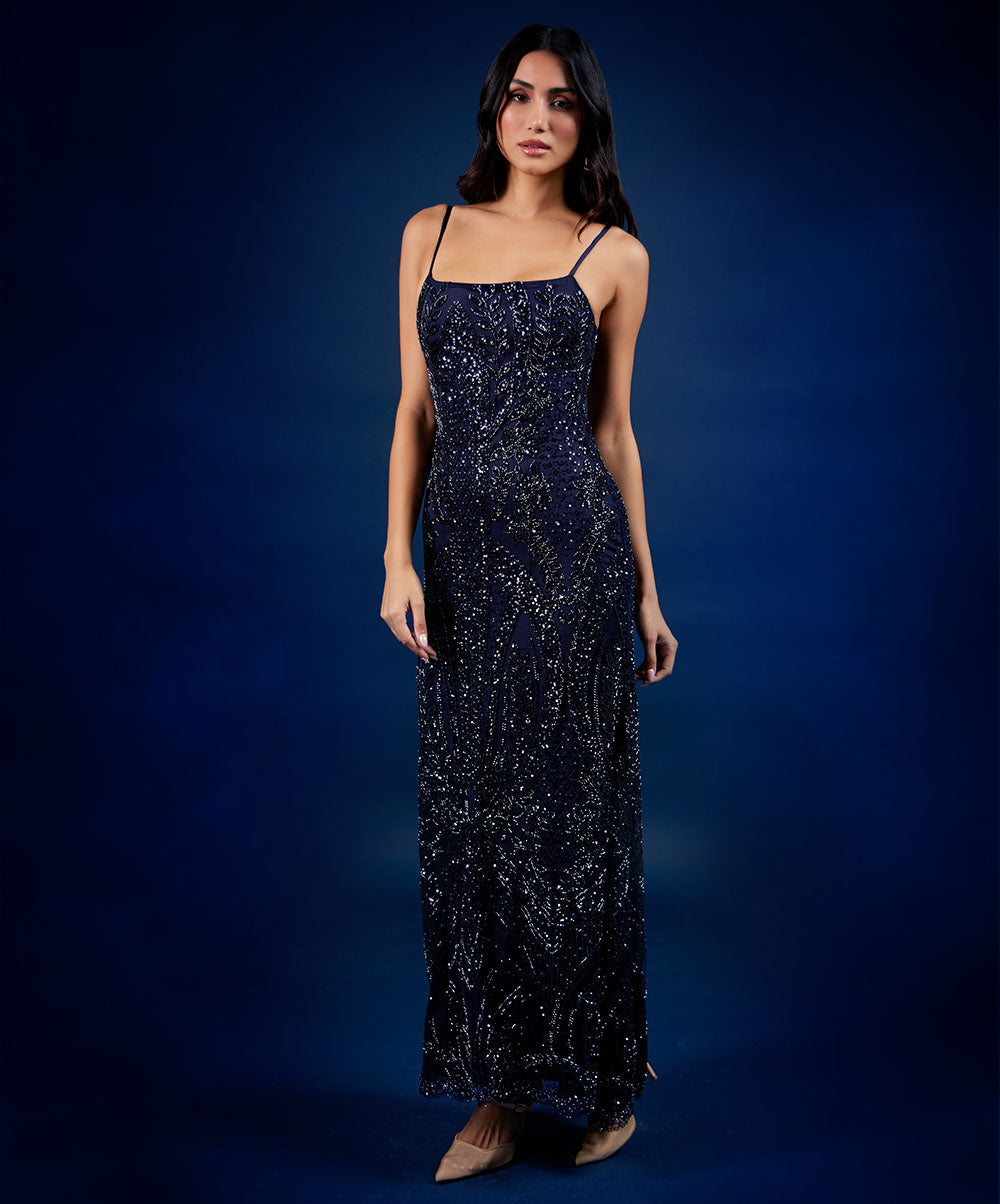 Blue Sequin Maxi Dress ZIGZAG UAE Blue Sequin Maxi Dress ZIGZAG UAE