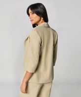 Curved Label Collared Classic Jacket- Light Beige