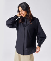 Mandarin Collar Cotton Oversized Shirt- Black