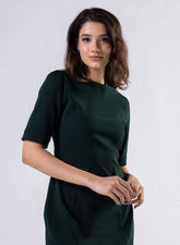 Round Neck Shift Dress With Flaps-Dark Green