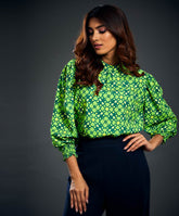 Allover Print Lantern Sleeve Blouse