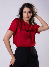 Short Sleeve Frilled Top-Red