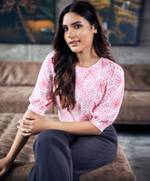 Half Sleeve Printed Pink Top