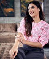 Half Sleeve Printed Pink Top