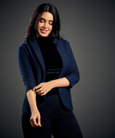 3/4 Sleeve Dark Blue Office Blazer