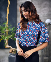Sleeve Flared Blue Printed Top