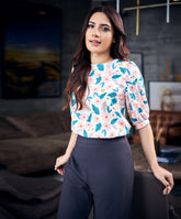 Half Sleeve Pink Printed Chiffon Top