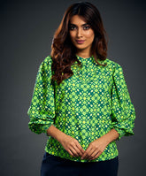 Allover Print Lantern Sleeve Blouse