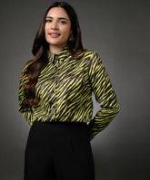 Lapel Long Sleeve Printed Top With A Cuff