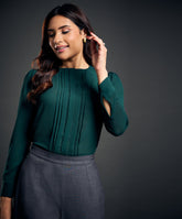 Front Pintuck Chiffon Green Top