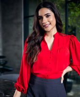 Vneck Front Buttoned Ballooned Sleeve Top