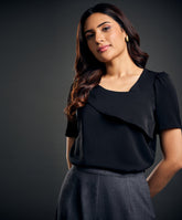 Solid Asymmetrical Neck Puff Sleeve Blouse