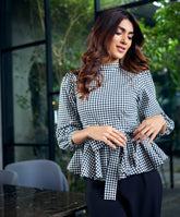 Gingham Waist Tie Peplum Top