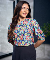 Half Sleeve Blue Printed Chiffon Top