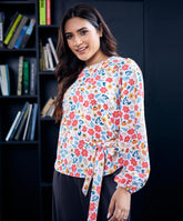 Floral Printed Waist Tie Chiffon Top