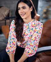 Floral Long Sleeve Pink Chiffon Top