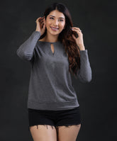 long sleeve front detailed gray tshirt