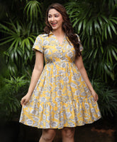 loose fitted printed puffed sleeve dress