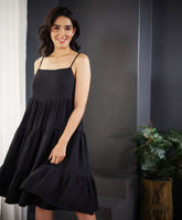 gathered and layered strappy linen dress