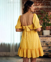 back detailed half sleeve chiffon dress