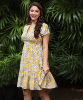 loose fitted printed puffed sleeve dress