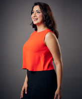 sleeveless basic solid orange chiffon top