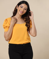square neck puffed sleeve chiffon top
