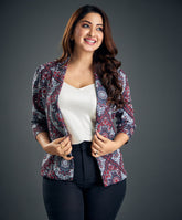 black and white printed floral blazer