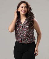 sleeveless front buttoned printed top