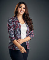 black and white printed floral blazer