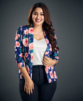 bold pink rose printed floral blazer