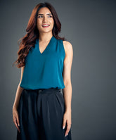 Vneck Shoulder Pleated Chiffon Top