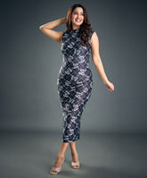 Mock Neck Butterfly Printed Dress