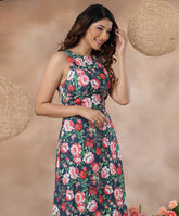 halter neck printed midi dress