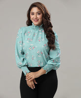neck and sleeve smocked long sleeve top