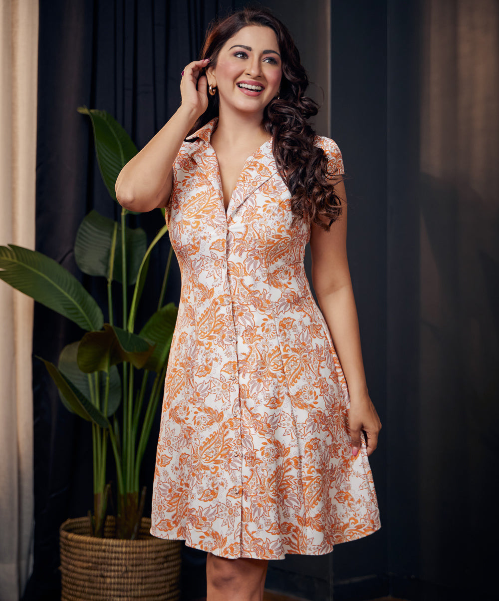 Princess Line Printed White Shirt Dress Princess Line Printed White Shirt Dress
