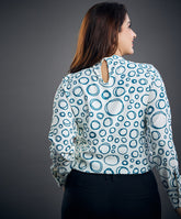 long sleeve chiffon blue printed top