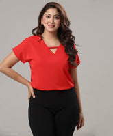 v cut front batwing sleeve red top