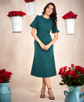 sunset midi green shift dress