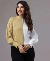 two tone olive and white top