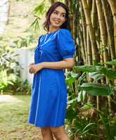 Front Bow Puff Sleeve Linen Dress