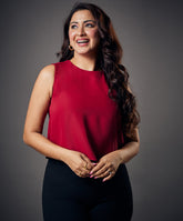 Sleeveless Chiffon Flared Maroon Top