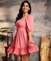 back tie chiffon mini pink dress